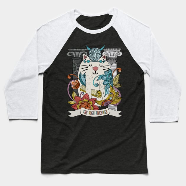 The Cat High Priestess Baseball T-Shirt by Valentina Harper